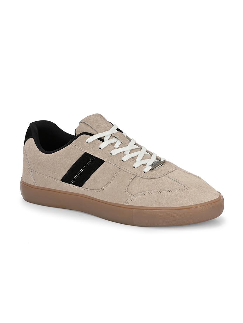 men solid beige lace up sneaker - 21730704 -  Standard Image - 1