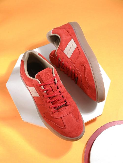 men solid red lace up sneaker - 21730706 -  Standard Image - 0
