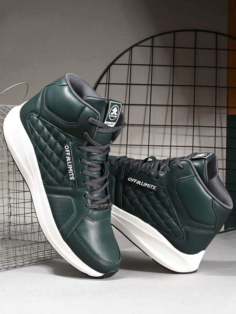 men bottle green lace up high ankle sneaker