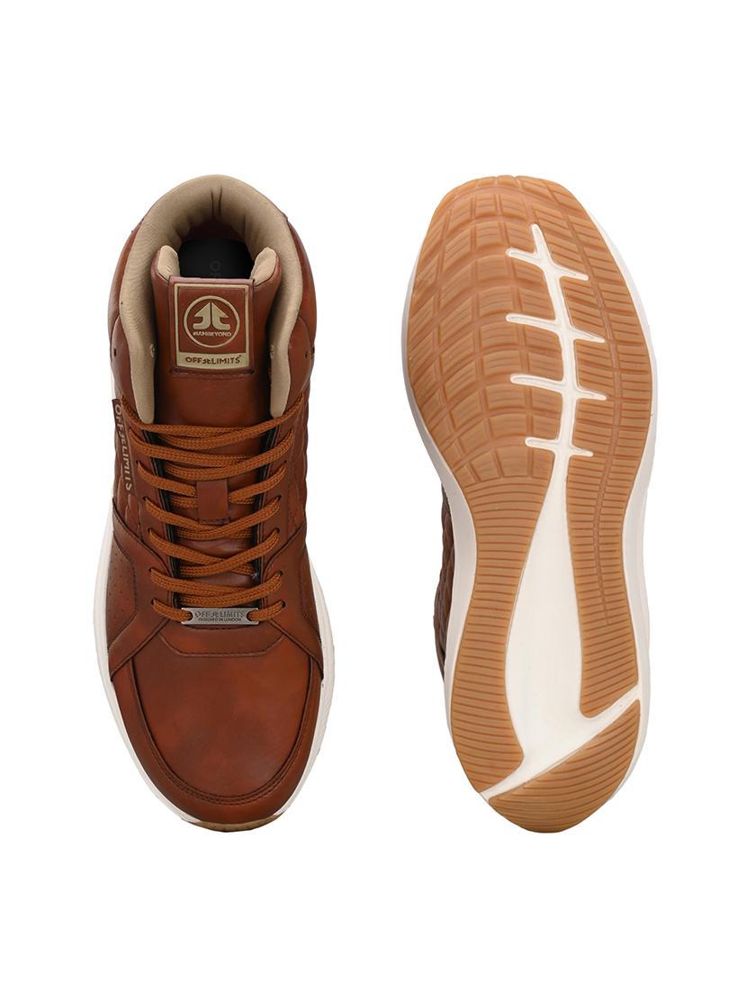 men solid tan lace up high ankle sneaker - 21730708 - Standard Image - 4