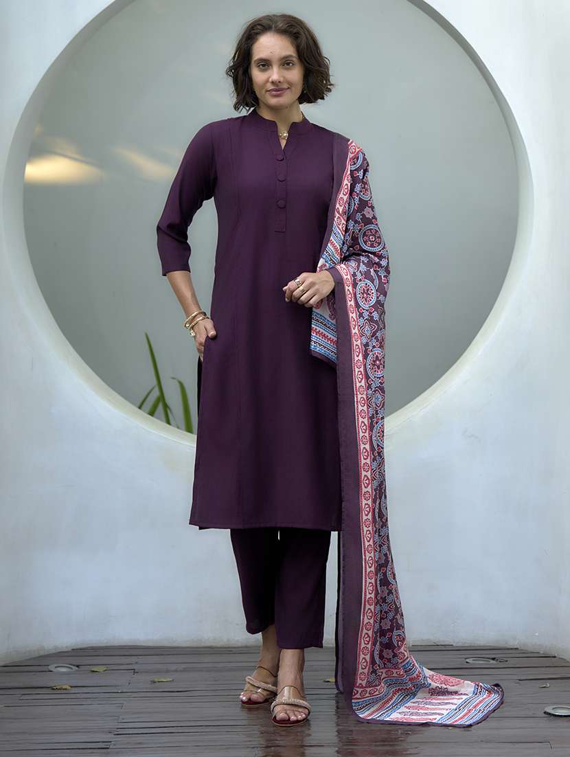 women three quarter sleeve kurta pant with dupatta set 