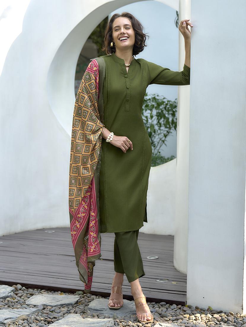 women three quarter sleeve kurta pant with dupatta set - 21730787 - Standard Image - 1