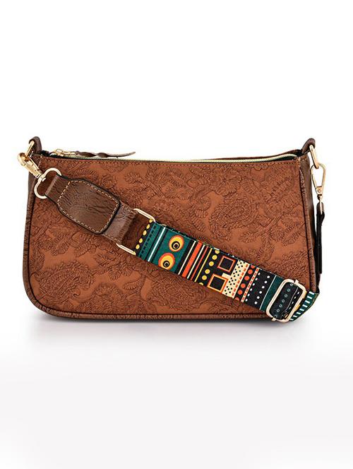 women tan printed sling bag - 21730815 -  Standard Image - 0
