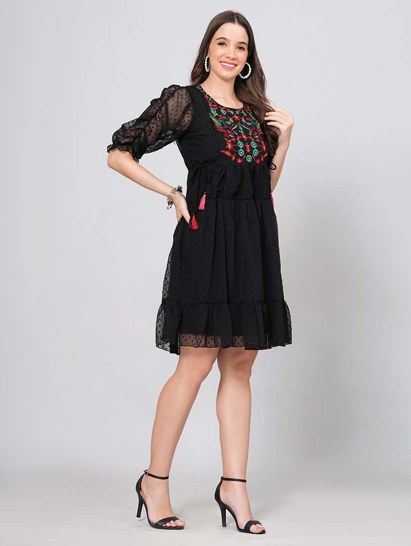 women embroidered puff sleeves tiered dress - 21730857 -  Standard Image - 1