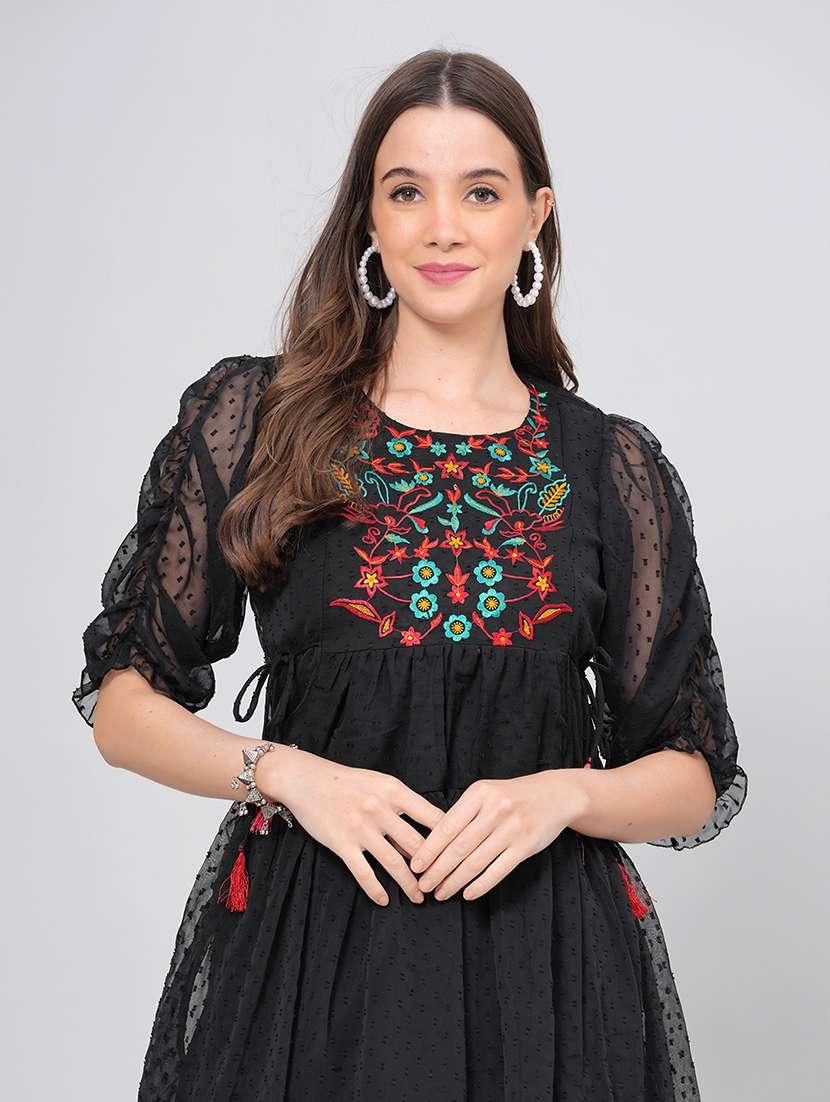 women embroidered puff sleeves tiered dress - 21730857 - Standard Image - 4