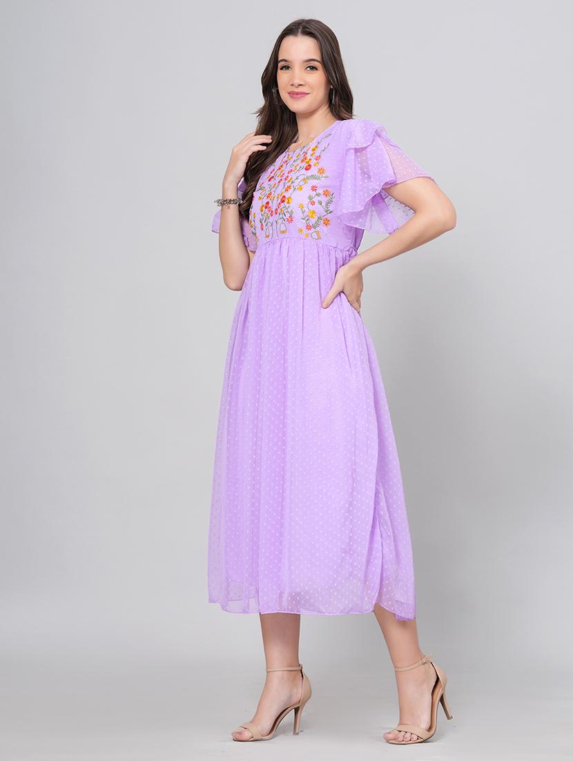 women embroidered ruflfled sleeves fit & flare dress - 21730872 - Zoom Image - 0
