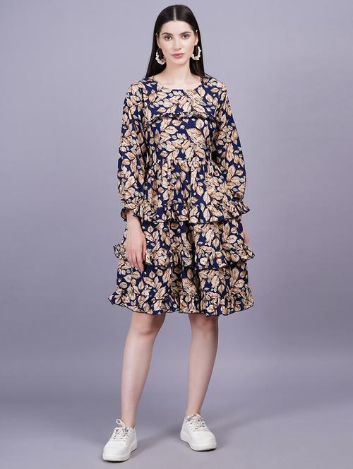 women printed puff sleeves layered dress - 21730876 -  Standard Image - 0