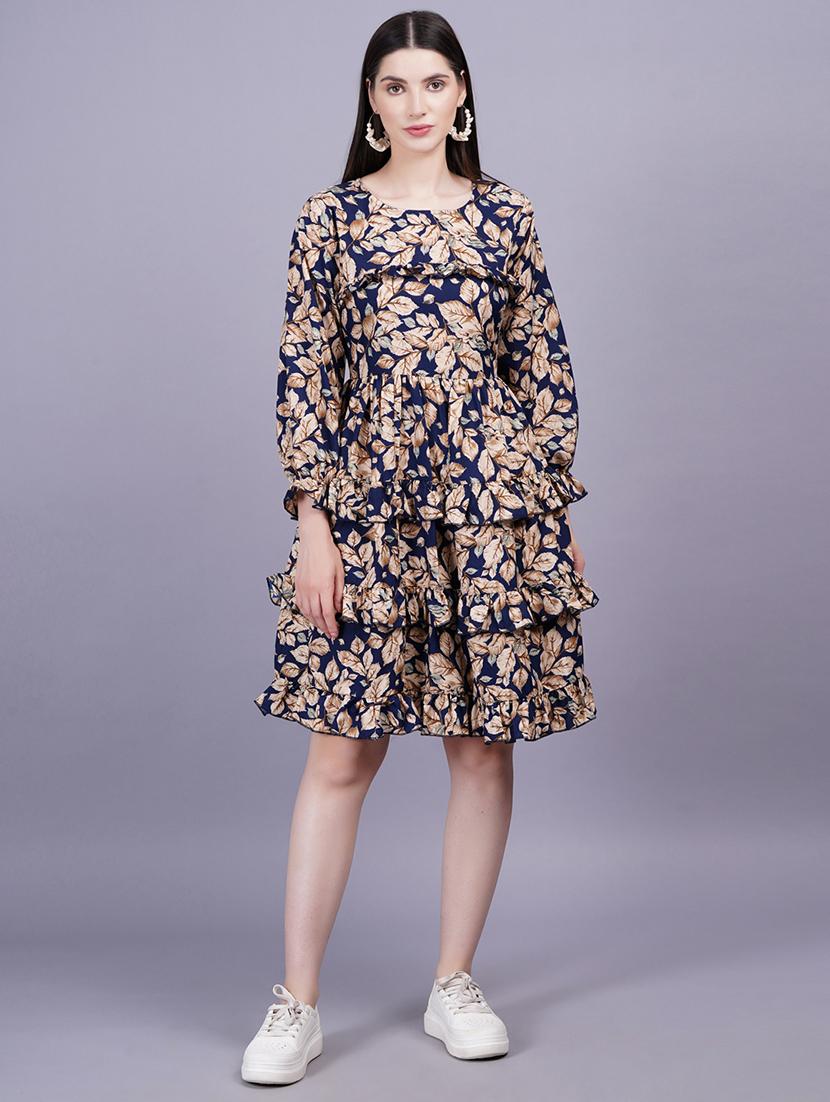 women printed puff sleeves layered dress - 21730876 -  Zoom Image - 0