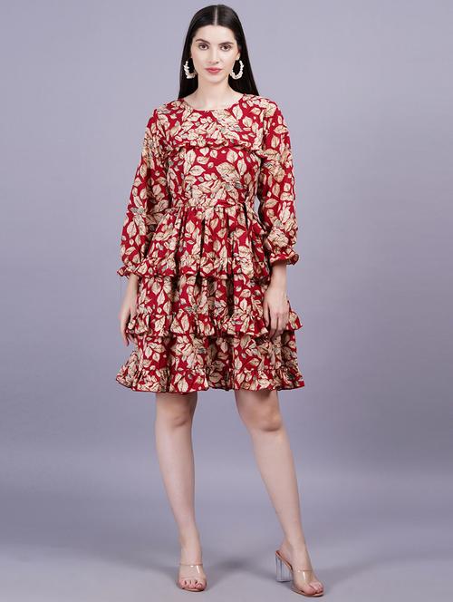women printed puff sleeves layered dress - 21730878 -  Standard Image - 0