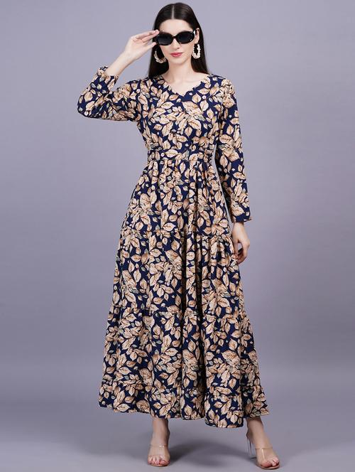 women printed puff sleeves fit & flare dress - 21730880 -  Standard Image - 0