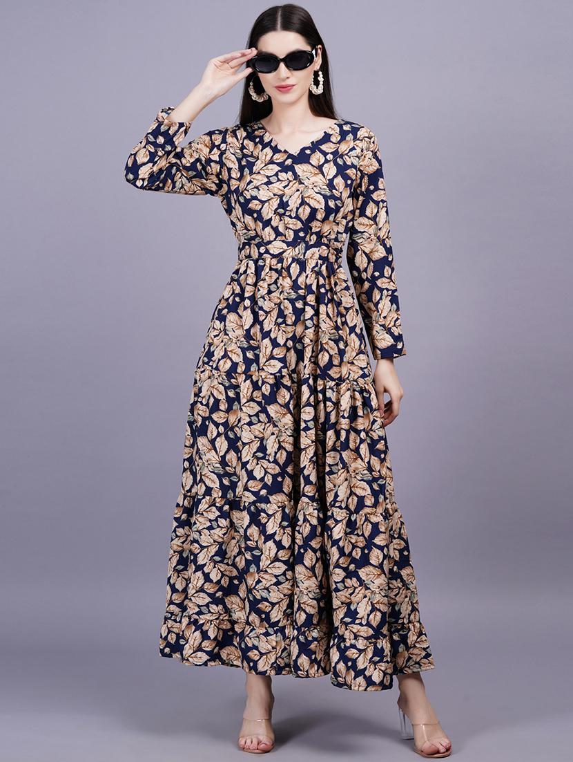 women printed puff sleeves fit & flare dress - 21730880 -  Zoom Image - 0