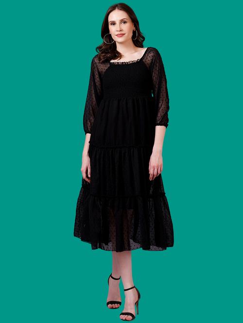 women self designed puff sleeves tiered dress - 21730886 -  Standard Image - 0