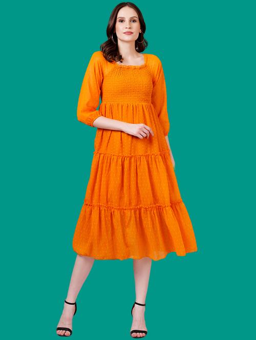 women self designed puff sleeves tiered dress - 21730888 - Standard Image - 0