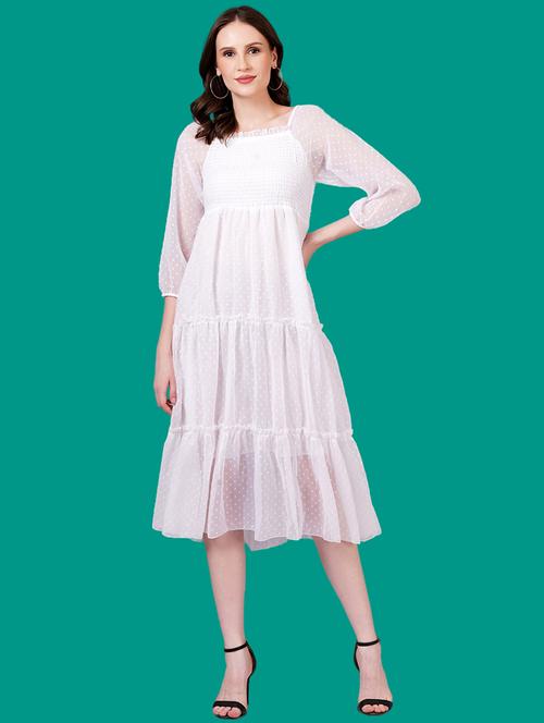 women self designed puff sleeves tiered dress - 21730891 -  Standard Image - 0
