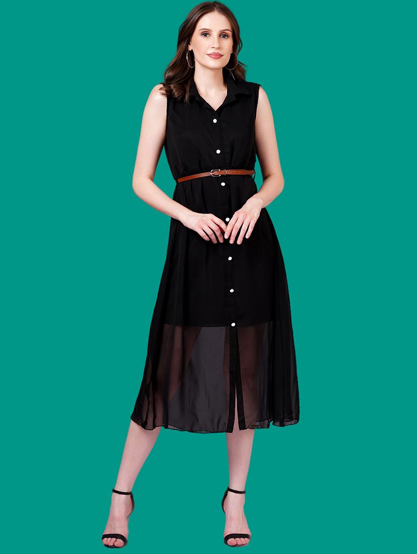 women solid sleeveles a-line dress - 21730892 -  Zoom Image - 0