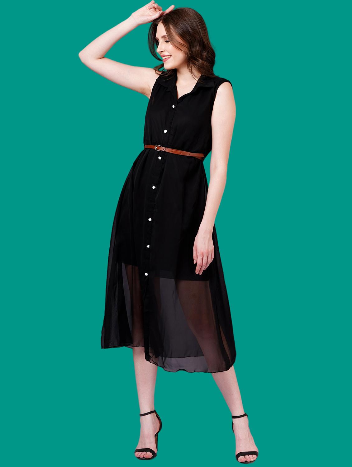 women solid sleeveles a-line dress - 21730892 - Standard Image - 4