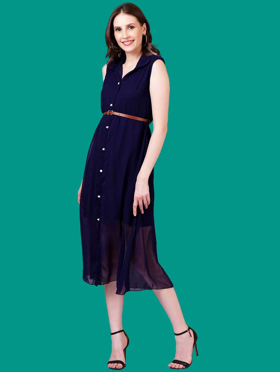 women solid sleeveless a-line dress - 21730893 -  Standard Image - 1