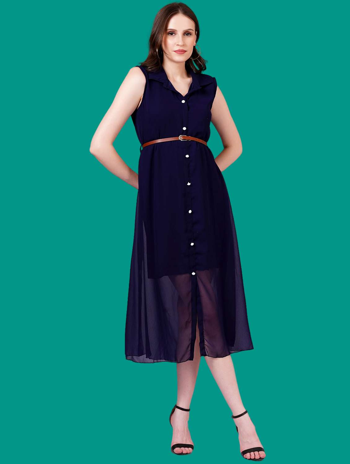 women solid sleeveless a-line dress - 21730893 - Standard Image - 4