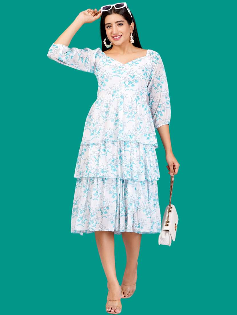 women printed puff sleeves layered dress - 21730907 -  Zoom Image - 0