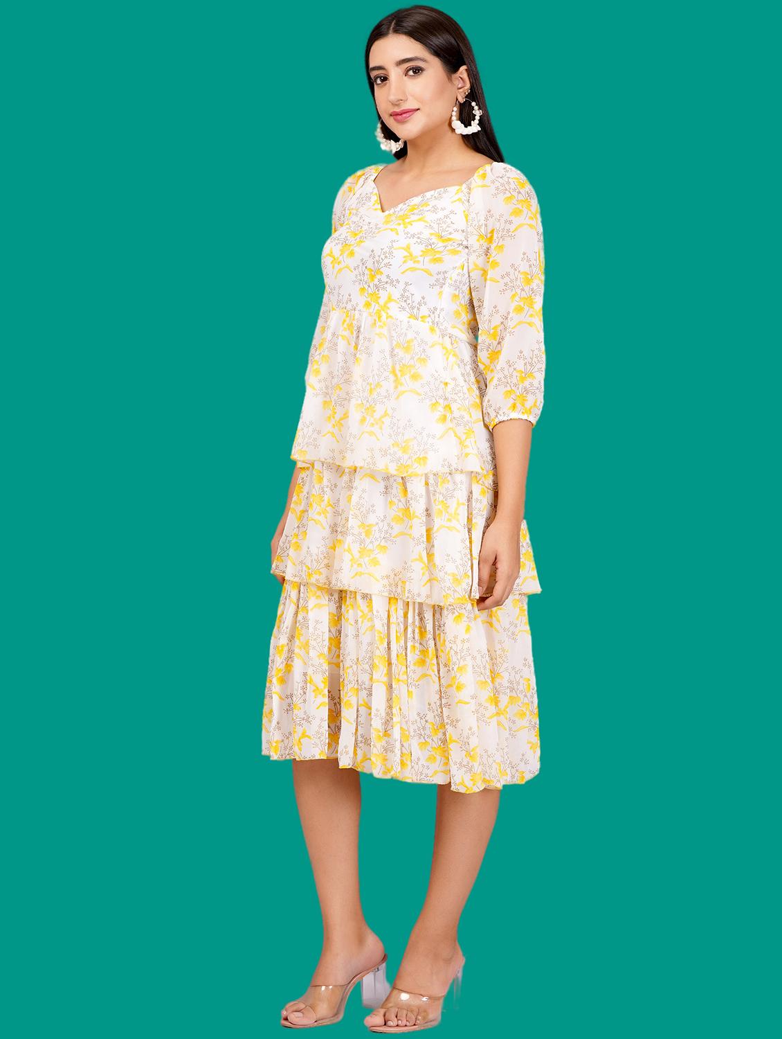 women printed puff sleeves layered dress - 21730908 - Standard Image - 1