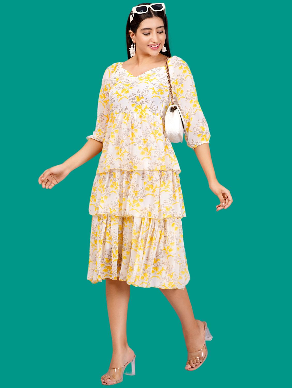 women printed puff sleeves layered dress - 21730908 - Standard Image - 4