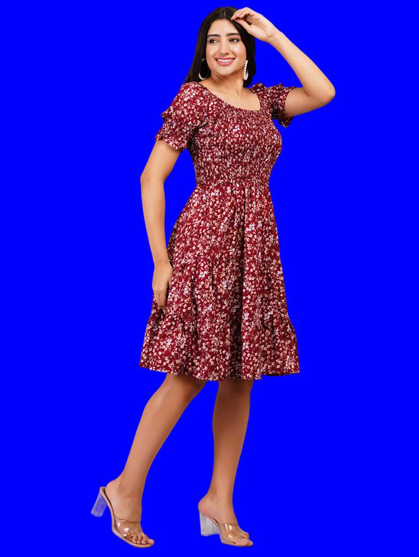 women printed puff sleeves tiered dress - 21730919 -  Standard Image - 1