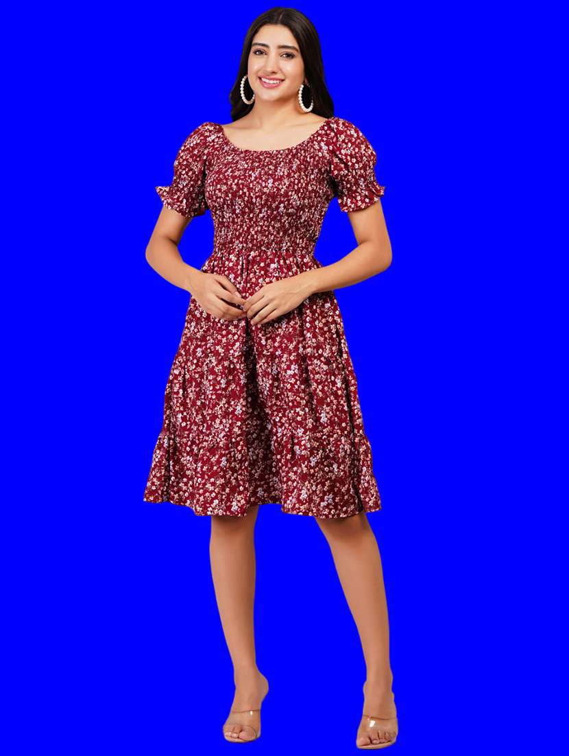 women printed puff sleeves tiered dress - 21730919 -  Standard Image - 4