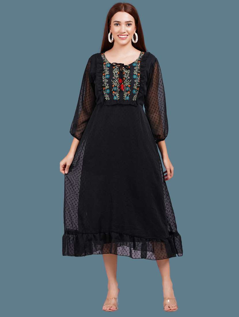 women embroidered puff sleeves tiered dress - 21730922 -  Zoom Image - 0