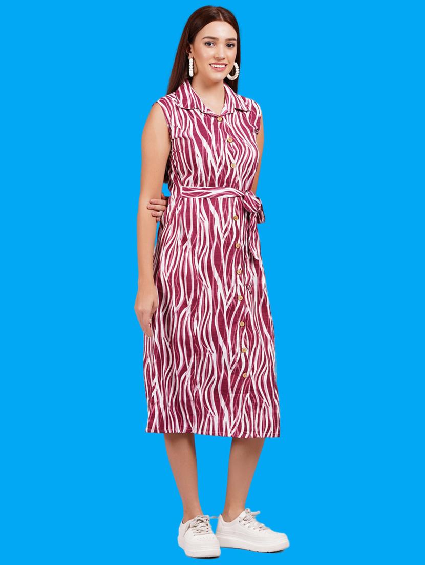 women printed sleeveless a-line dress - 21730933 - Standard Image - 1