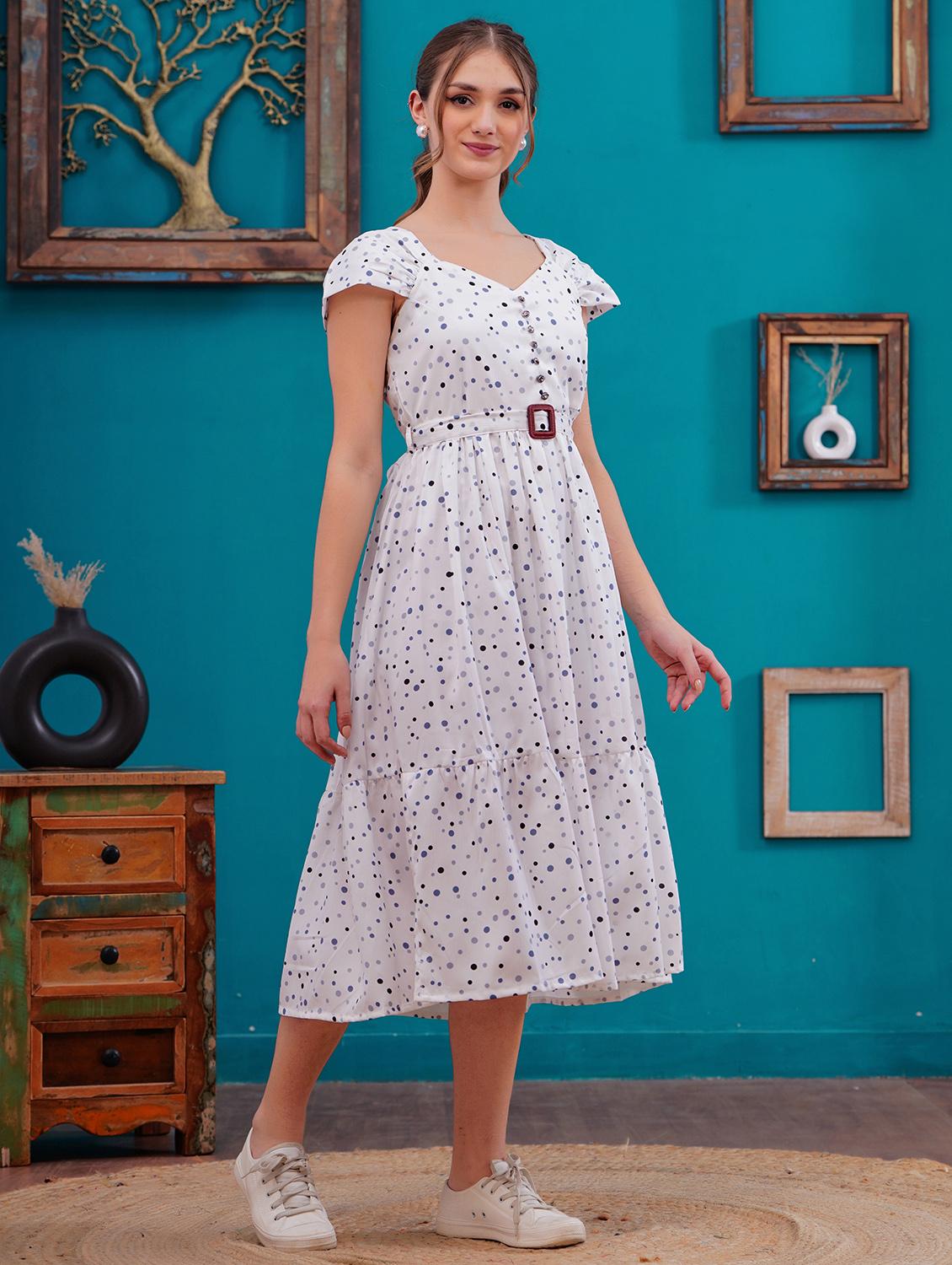 women polka doted cap sleeves tiered dress - 21730978 -  Standard Image - 1