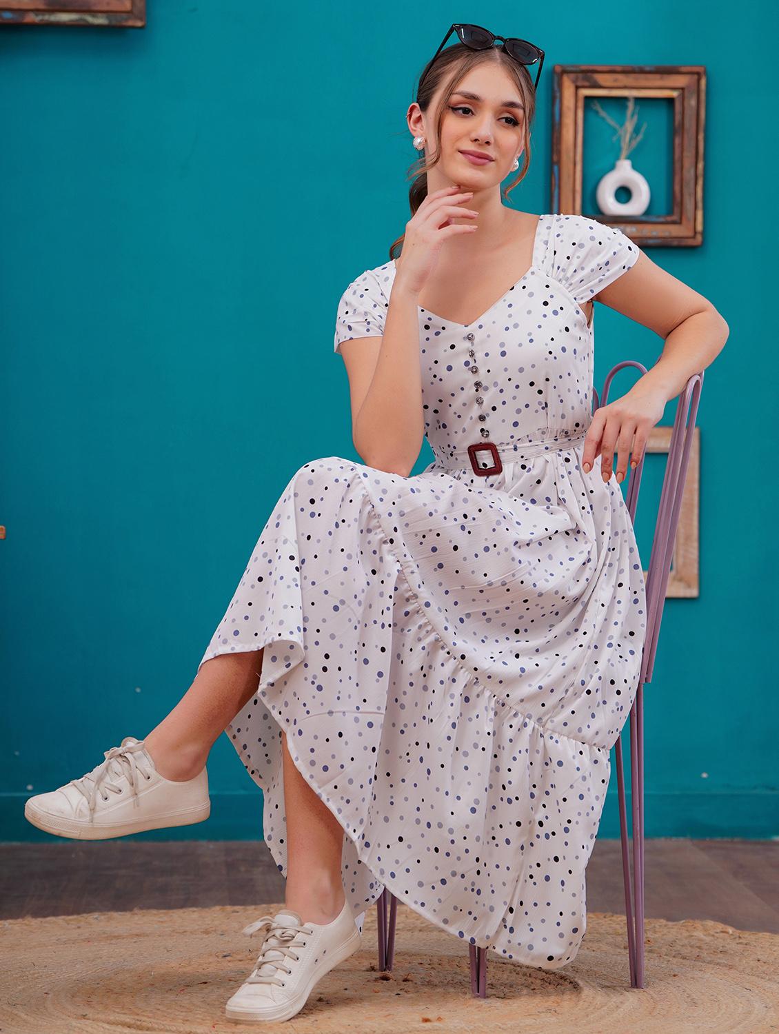 women polka doted cap sleeves tiered dress - 21730978 - Standard Image - 4