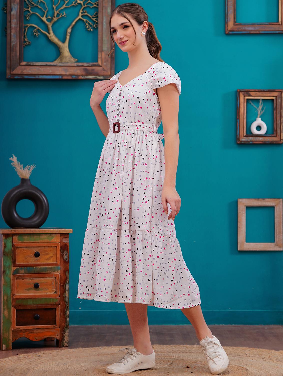 women polka doted cap sleeves tiered dress - 21730980 - Standard Image - 1