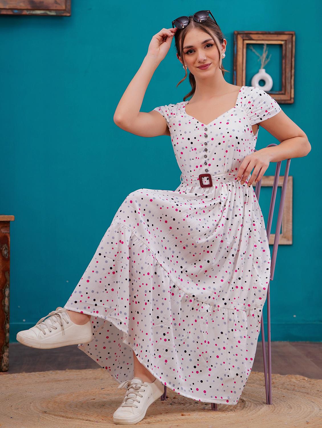 women polka doted cap sleeves tiered dress - 21730980 - Standard Image - 4