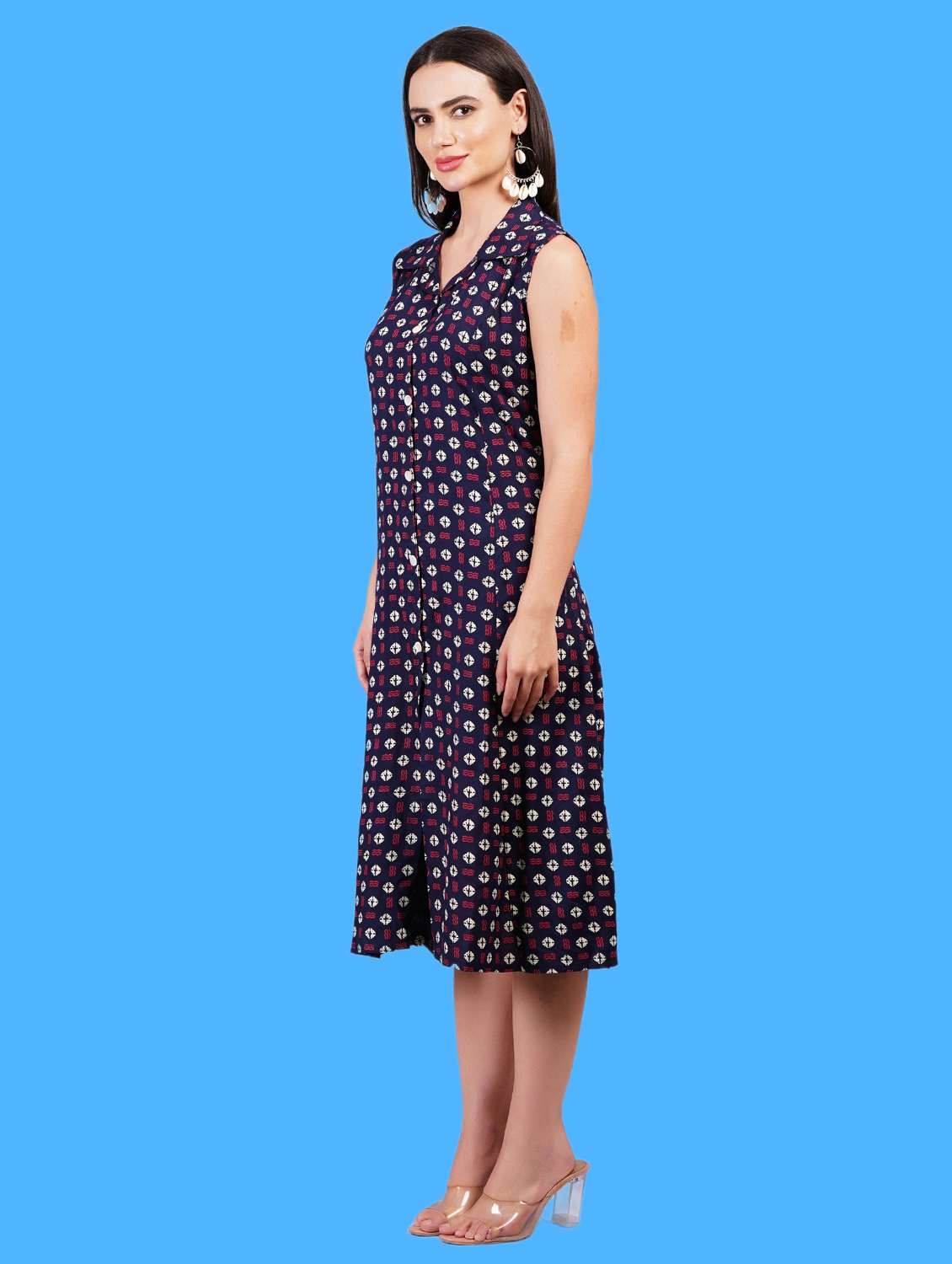 women printed sleeveless a-line dress - 21730991 - Standard Image - 1