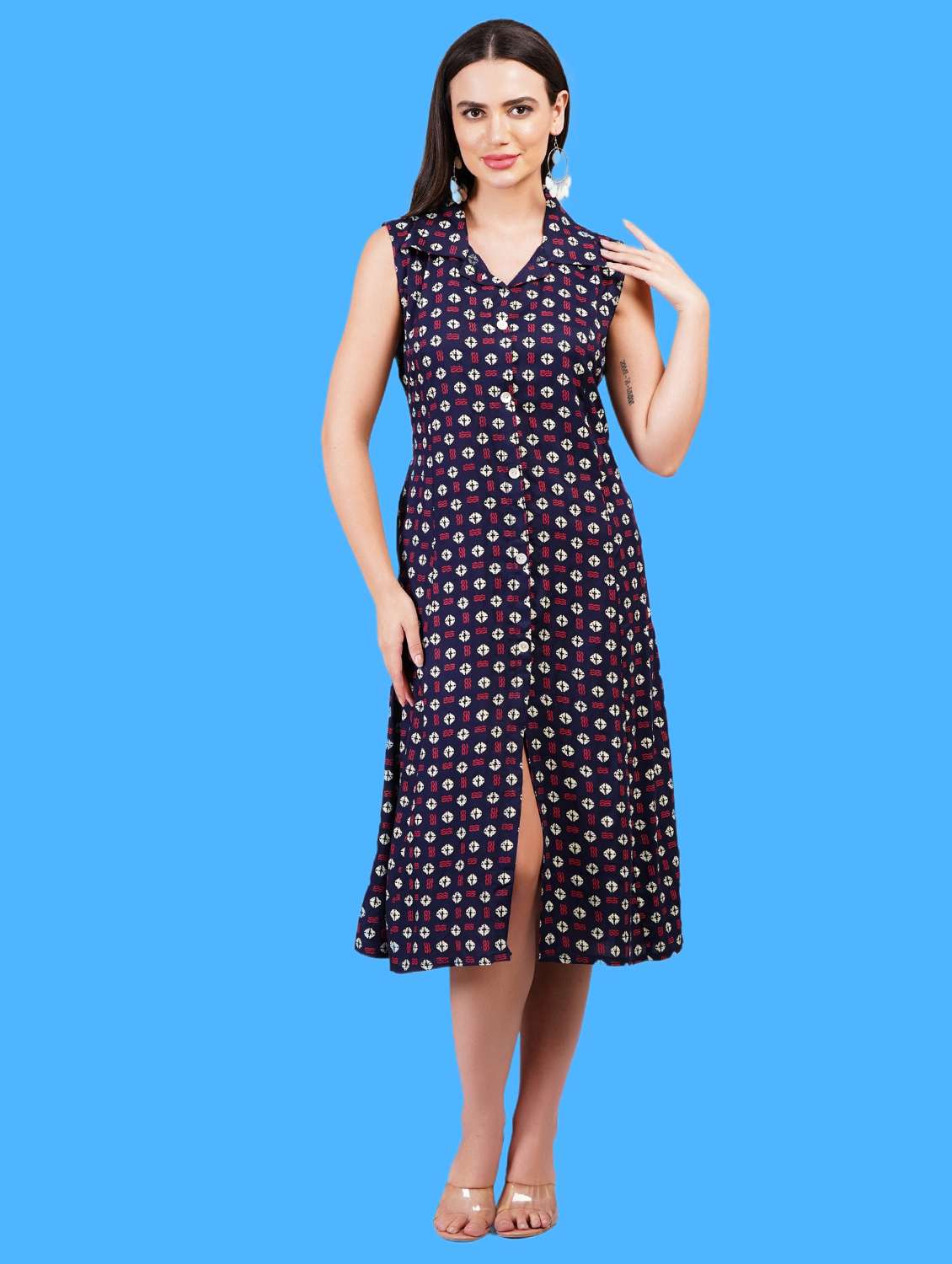 women printed sleeveless a-line dress - 21730991 - Standard Image - 4