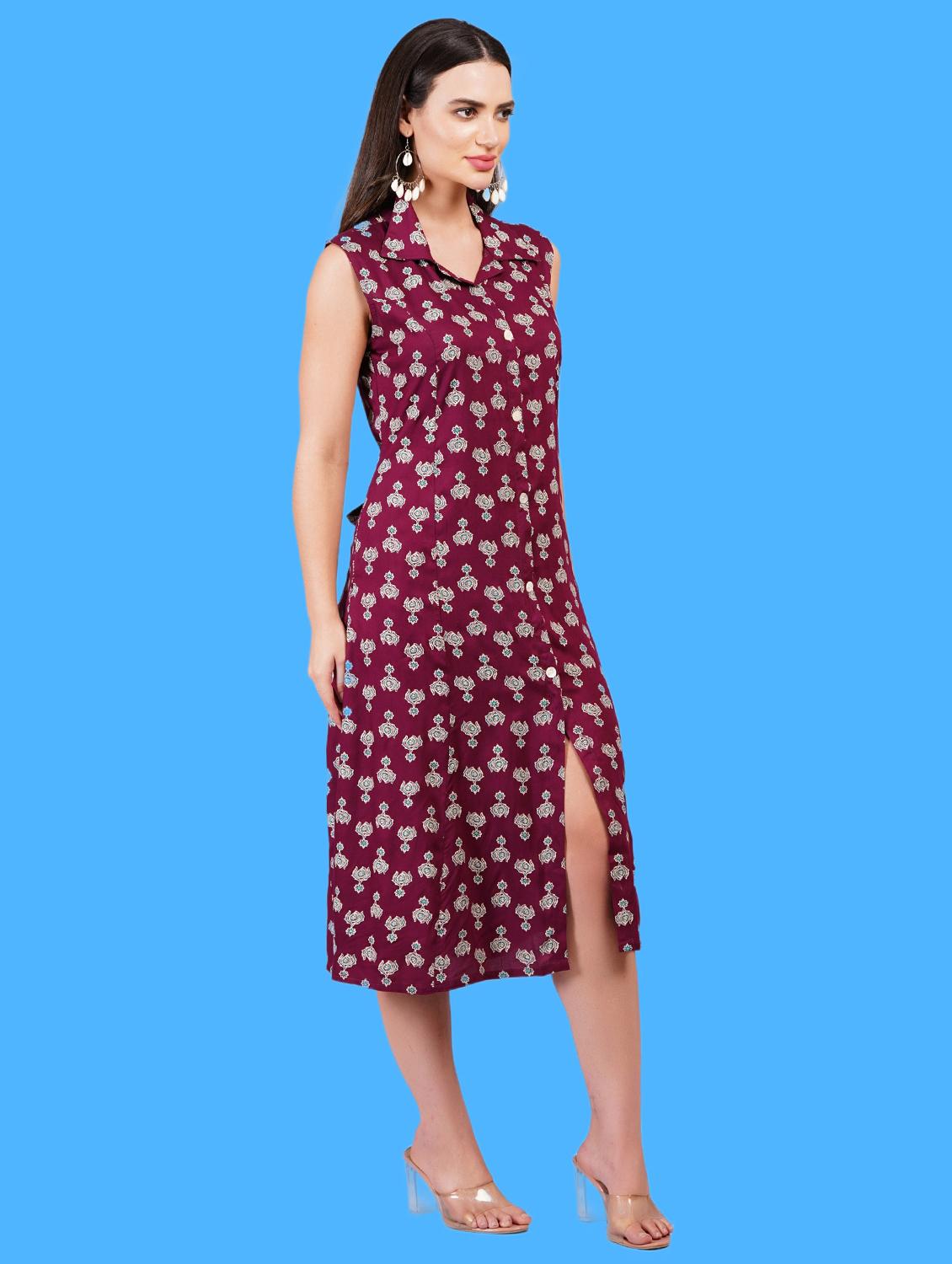 women printed sleeveless a-line dress - 21730994 - Standard Image - 1