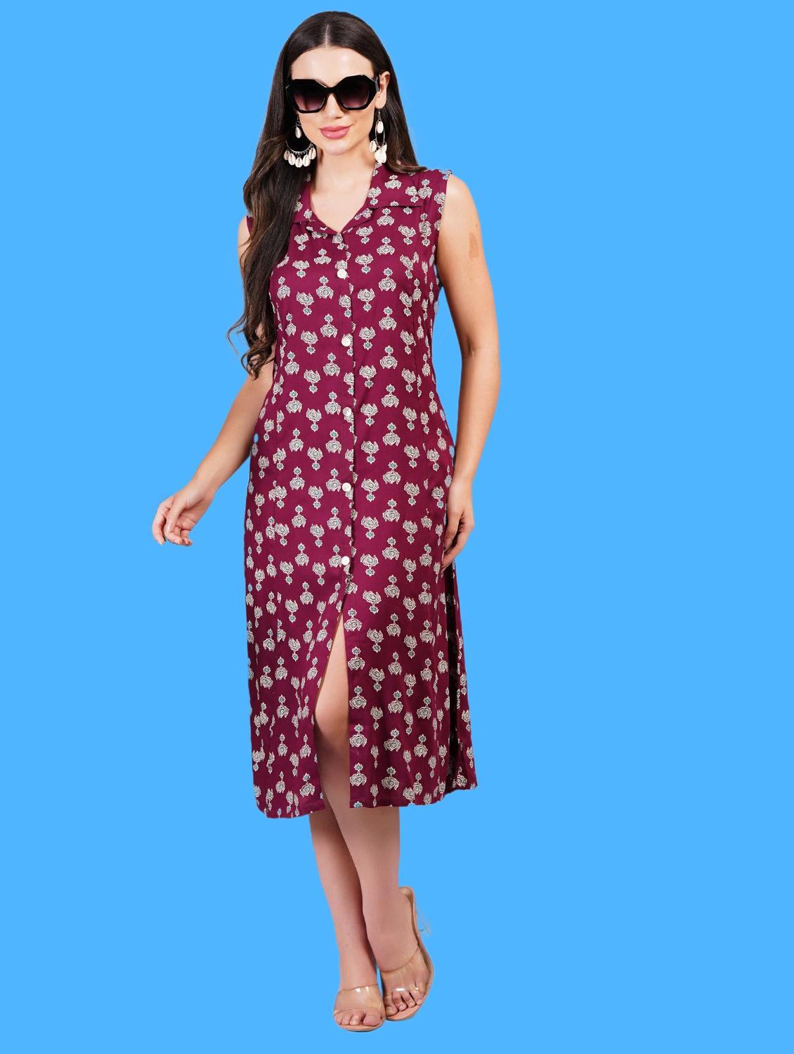 women printed sleeveless a-line dress - 21730994 - Standard Image - 4