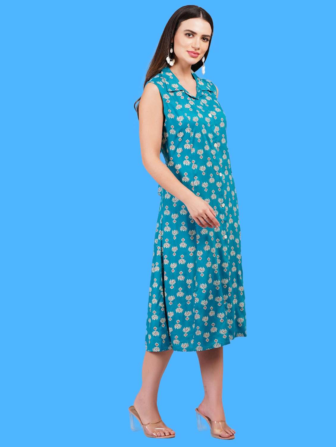 women printed sleeveless a-line dress - 21730996 -  Standard Image - 1