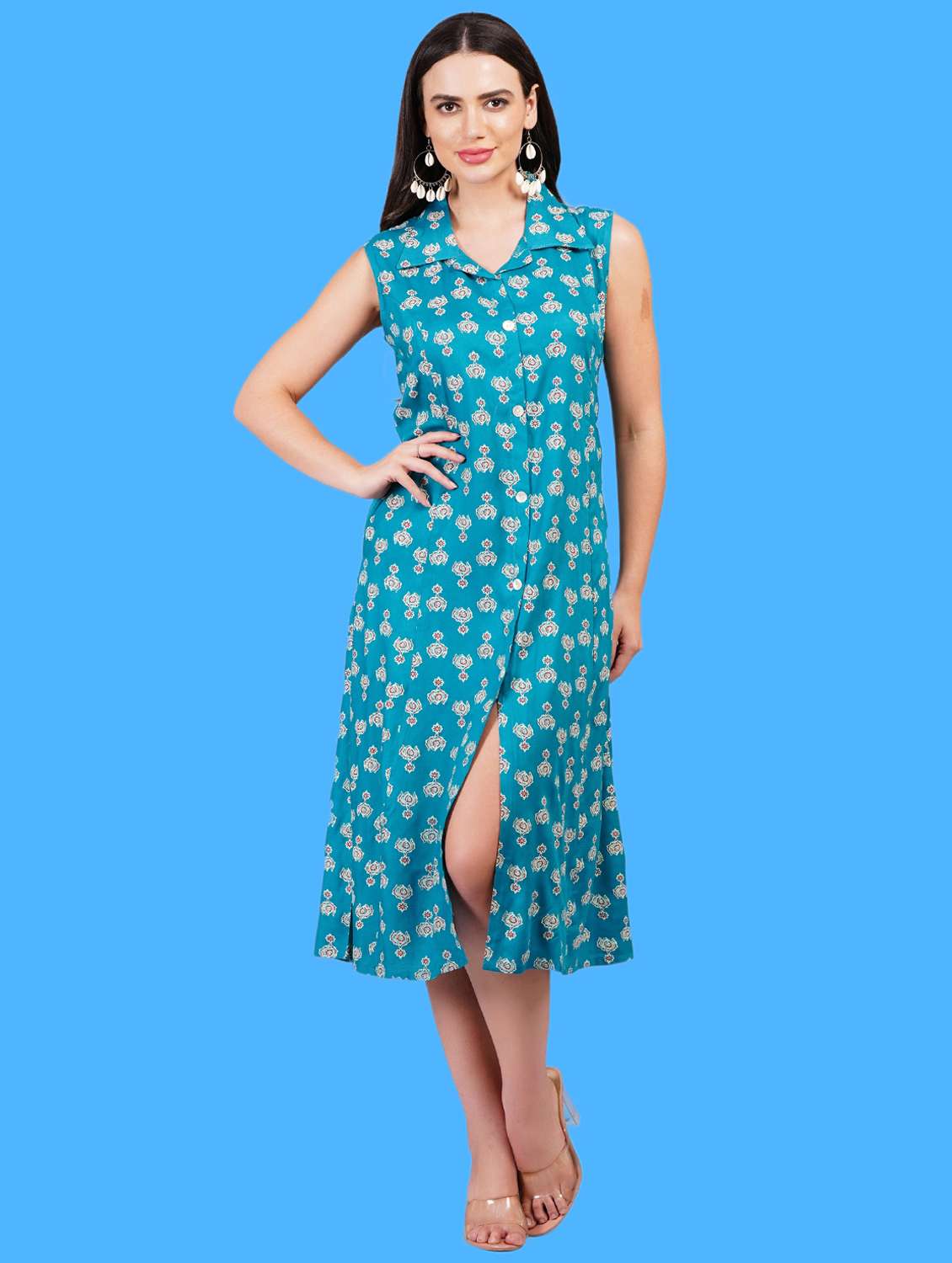 women printed sleeveless a-line dress - 21730996 - Standard Image - 4