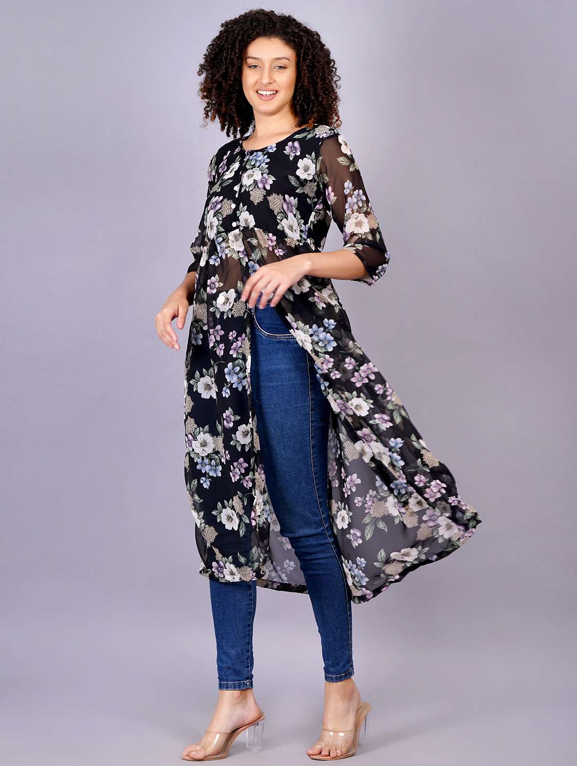 women floral printed round neck front slit kurta - 21731005 -  Standard Image - 1