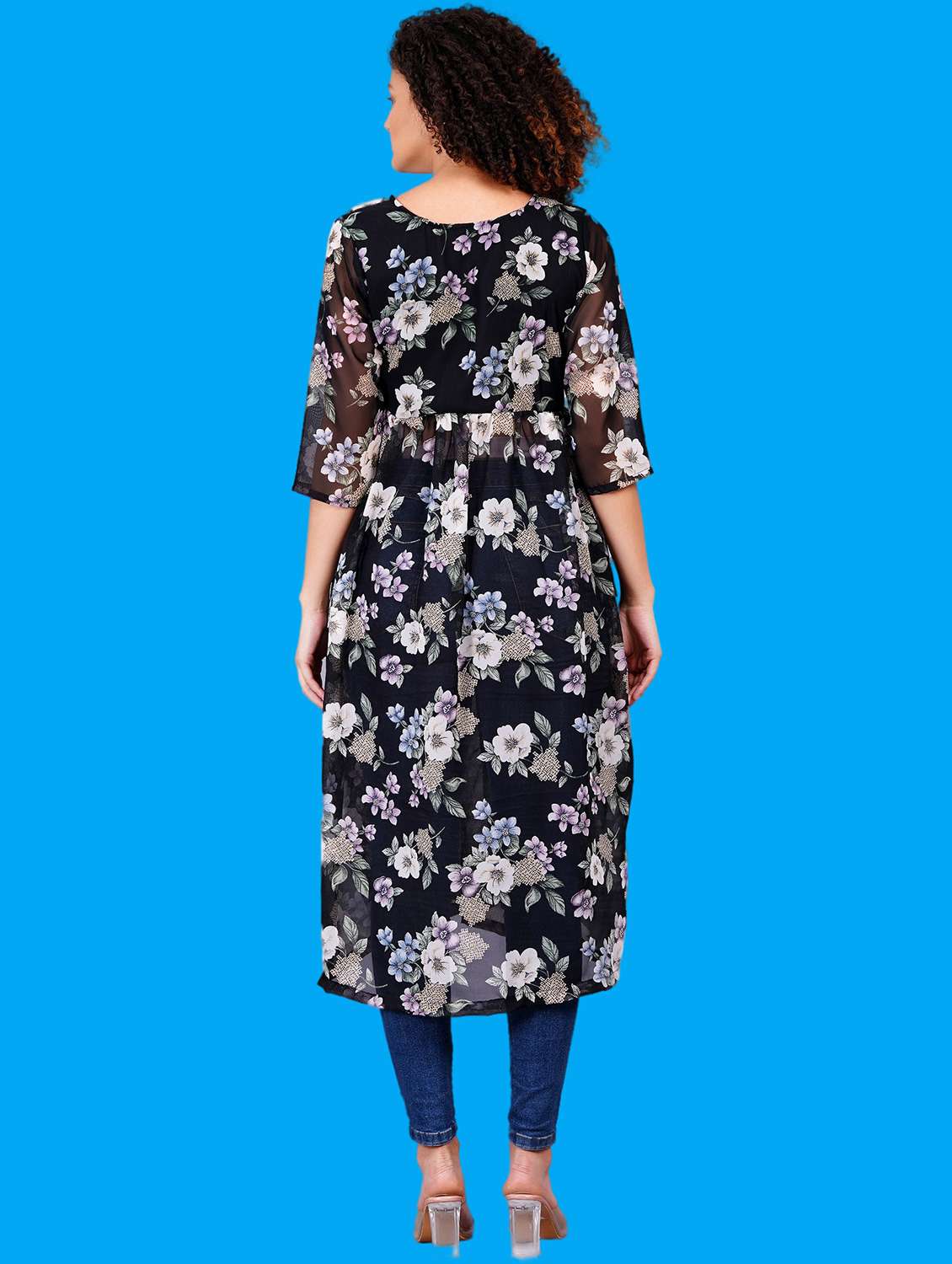 women floral printed round neck front slit kurta - 21731005 - Standard Image - 4