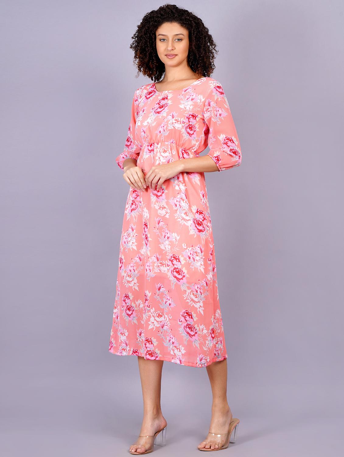 women floral print round neck a-line dress - 21731009 -  Standard Image - 1