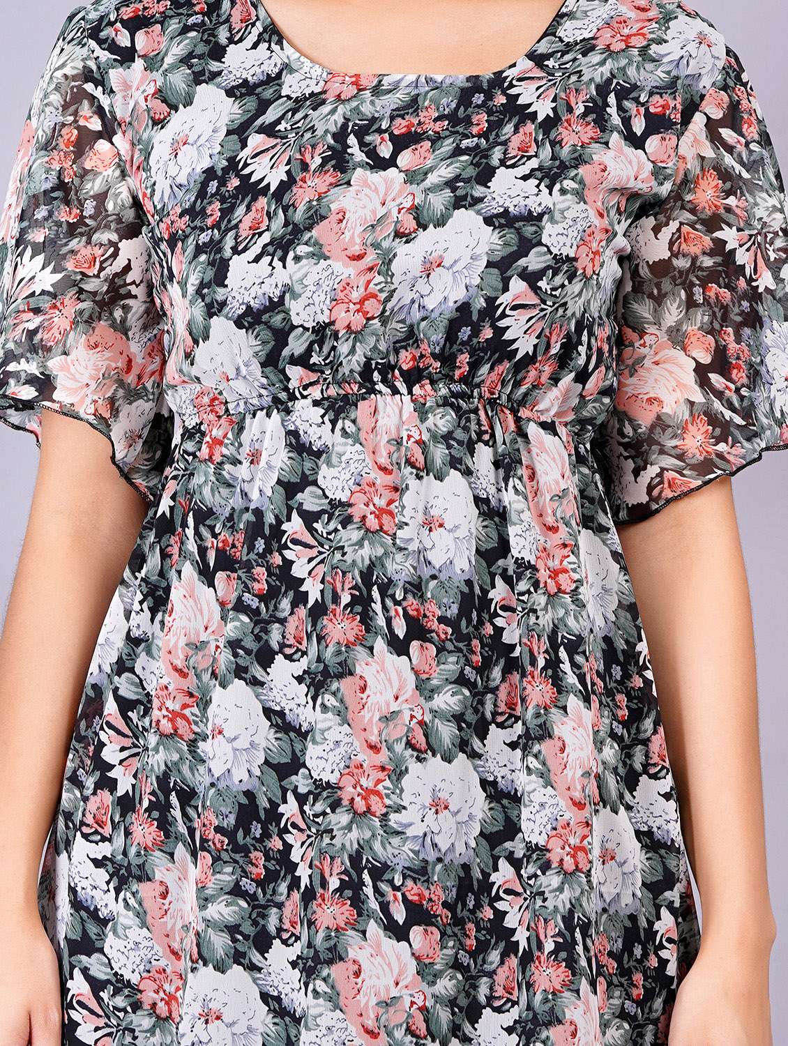 women floral print round neck tiered dress - 21731014 - Standard Image - 4