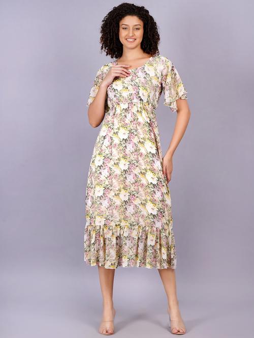 women floral print round neck tiered dress - 21731015 -  Standard Image - 0