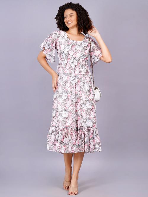 women floral print round neck tiered dress - 21731017 - Standard Image - 0