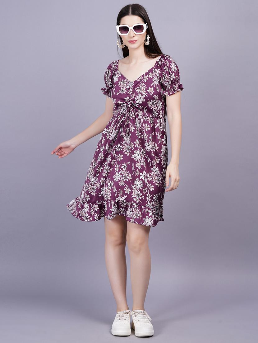 women floral print puff sleeves flared dress - 21731021 -  Zoom Image - 0