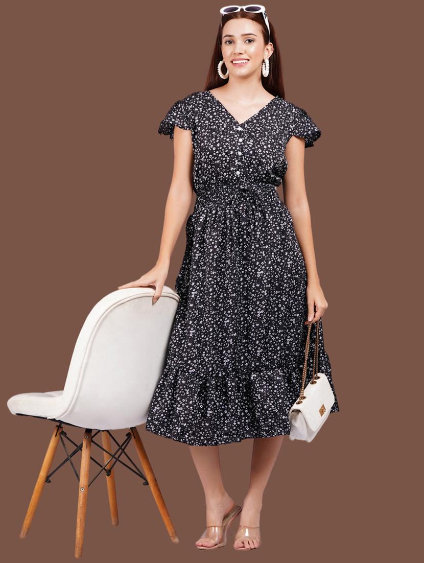 women printed cap sleeves tiered dress - 21731033 - Zoom Image - 0