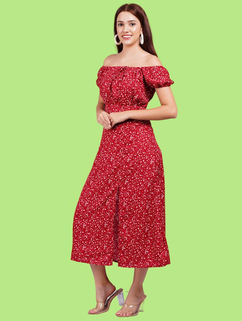 women printed off shoulder dress - 21731039 -  Standard Image - 1
