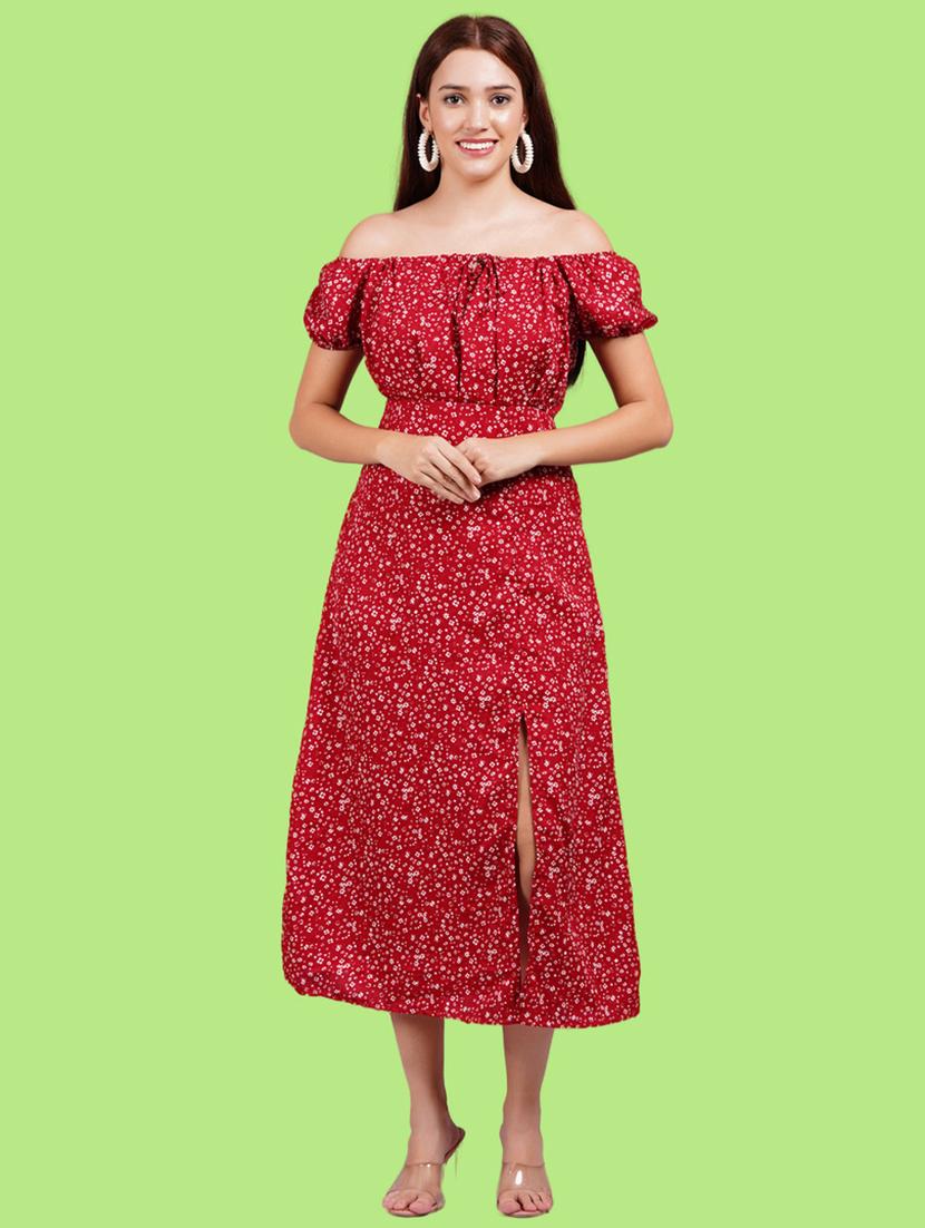 women printed off shoulder dress - 21731039 - Standard Image - 4