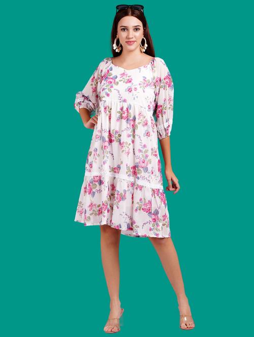 women floral print puff sleeves tiered dress - 21731058 - Standard Image - 0